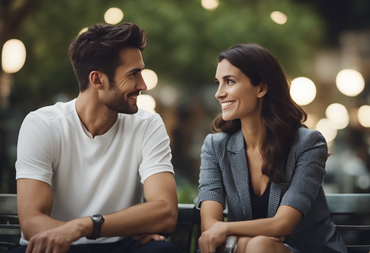 A couple sitting face to face, making eye contact and nodding in agreement while having a conversation